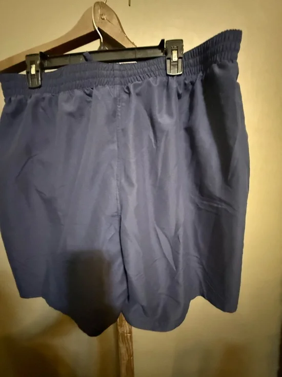 Nike Men's Dark Blue mesh lined Swim Trunks with White Swoosh - Picture 2 of 5